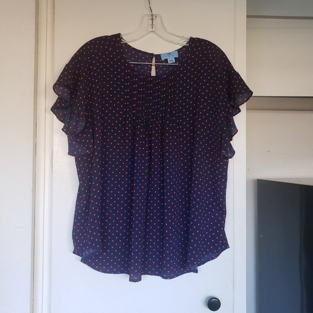 Cece Dark Blue with red dots Top Size Large